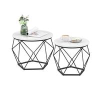 Relaxdays Lot de 2 Tables Basses, Aspect marbre & métal, Design Vintage, Rondes, Salon, Blanc/Noir