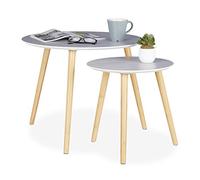 Relaxdays Lot de 2 tables d'appoint rondes en bois Gris/naturel 40 et 60 cm Ø 48 x 60 x 60 cm