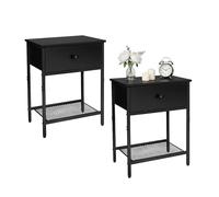 Relaxdays Lot de 2 Tables de Chevet Modernes en métal Effet Bois, tiroir et étagère, 55x40x30 cm, Noir