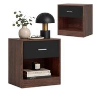 Relaxdays Lot de 2 Tables de Chevet, tiroir, Niche, Marron-Noir | 41 x 39 x 28 cm, table de chevet pour chambre à coucher, meuble de chevet