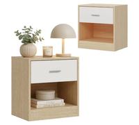 Relaxdays Lot de 2 Tables de Chevet, tiroir, Niche Ouverte, Blanc Naturel | 41 x 39 x 28 cm, table de chevet pour chambre à coucher, meuble de chevet