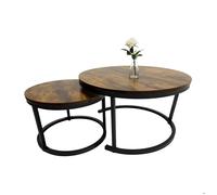 Relaxdays lot de 2 tables gigognes, design industriel, Ø 50 et 70 cm, aspect bois et métal, table d'appoint marron/noir