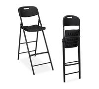 Relaxdays Tabouret de Bar Pliant, Lot de 2, avec Dossier, HLP : 118 x 44,5 x 82 cm, Plastique & Acier, Noir