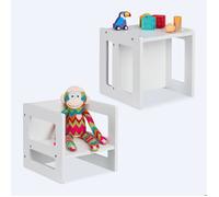 Relaxdays, lot de 2 tabourets pour enfants, 2 hauteurs d'assise, HxLxP : 30x30x30 cm, table enfant, MDF, blanc
