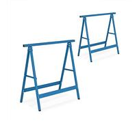 Relaxdays Lot de 2 tréteaux, Pliables, 100 kg, HxLxP: 74x78x40 cm, pour Atelier, bricoler, Peindre, Bleu