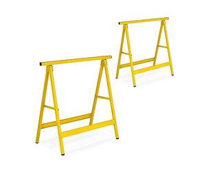 Relaxdays Lot de 2 tréteaux, Pliables, 100 kg, HxLxP: 74x78x40 cm, pour Atelier, bricoler, Peindre, Jaune