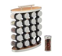 Relaxdays Lot de 20 Pots à épices avec Support, Embouts tamiseur, transportable, remplir, argenté et Transparent