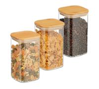 Relaxdays Lot de 3 bocaux carrés en verre