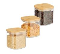 Relaxdays Lot de 3 bocaux carrés en verre