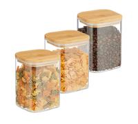 Relaxdays Lot de 3 bocaux carrés en verre