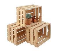 Relaxdays Lot de 3 caisses en bois vintage, 25x40x30 cm, rangement déco, caisses à fruits/légumes, pin naturel
