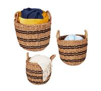 Relaxdays Lot de 3 corbeilles à linge en zostère