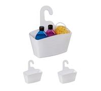 Relaxdays Lot de 3 corbeilles de Douche, sans perçage, Plastique, Support shampoing, Gel Douche, Organiseur, Blanc