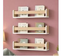 Relaxdays Lot de 3 étagères suspendues pour enfants fixation murale blanc/naturel H x l x P : 10 x 58 x 12 cm