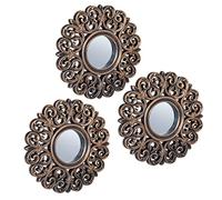 Relaxdays Lot de 3 miroirs, décoration Baroque, Salon, entrée, diamètre de 25 cm, Cadre en Plastique, Bronze - Noir