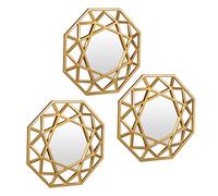 Relaxdays Lot de 3 miroirs, décoration en Forme de Diamant, intérieur, entrée, HxL: 25 x 25 cm, Cadre en Plastique, doré