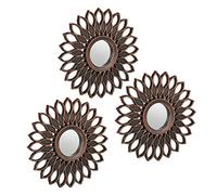 Relaxdays Lot de 3 miroirs, décoration Florale avec Ornements, diamètre de 25 cm, Cadre en Plastique, Bronze - Noir