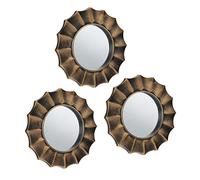 Relaxdays Lot de 3 miroirs, Forme Ronde avec Ornements, diamètre de 25 cm, décoration, Plastique, doré