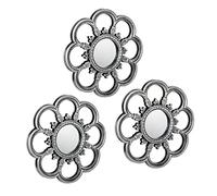 Relaxdays Lot de 3 miroirs, Forme Ronde avec Ornements, Salon, diamètre: 26 cm, décoration, Cadre en Plastique, argenté