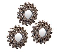 Relaxdays Lot de 3 miroirs, forme ronde motif soleil, diamètre de 24 cm, intérieur, décoration, cadre plastique, bronze