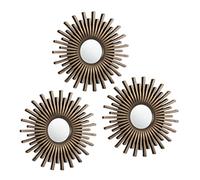 Relaxdays Lot de 3 miroirs, Forme Ronde Motif Soleil, diamètre de 25 cm, décoration, Cadre en Plastique, doré