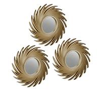 Relaxdays Lot de 3 miroirs, Forme Ronde Motif Soleil, diamètre de 25 cm, intérieur, décoration, Cadre en Plastique, doré