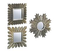 Relaxdays Lot de 3 miroirs, Motif Soleil décoratif, Trois Designs, Salon, entrée, décoration, Cadre en Plastique, doré
