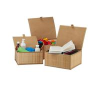 Relaxdays Lot de 3 paniers de rangement en bambou