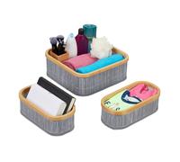 Relaxdays Lot de 3 paniers de rangement en bambou