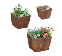 Relaxdays Lot de 3 Pots de Fleurs, carré, 3 Tailles, Jardin, Balcon & Rebord de fenêtre, Cache-Pots avec Film, Nature