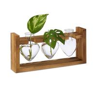 Relaxdays Lot de 3 vases décoratifs, Design cœur, Tubes à essai, pour Fleurs & Plantes, 13x28x6,5 cm, Transparent/Nature