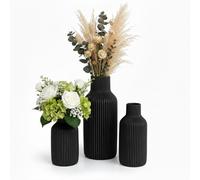 Relaxdays Lot de 3 vases en céramique Noir, 3 Tailles, déco de Table | pour fleurs fraîches et séchées