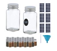 Relaxdays Lot de 36 pots à épices, avec entonnoir, verres à condiments, avec étiquettes, 120 ml, verre, transparent