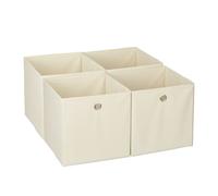 Relaxdays Bac de Rangement, lot 4, Corbeille Pliable, Trou Pratique, H x L x P : 30 x 30 x 30 cm, pour étagère, Beige
