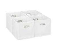 Relaxdays Lot de 4 boîtes de Rangement, caisses Pliables, HxLxP : 30x30x30 cm, poignées, panières pour étagère, Blanc