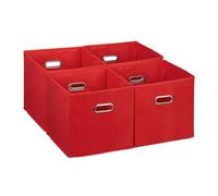 Relaxdays Lot de 4 boîtes de rangement, caisses pliables, HxLxP : 30x30x30 cm, poignées, panières pour étagère, rouge