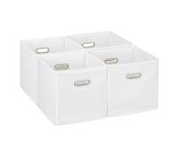 Relaxdays Lot de 4 boîtes de rangement, caisses pliables, HxLxP : 30x30x30 cm, poignées, panières pour étagère, blanc