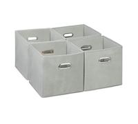 Relaxdays Lot de 4 boîtes de rangement, caisses pliables, HxLxP : 30x30x30 cm, poignées, panières pour étagère, gris
