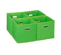 Relaxdays Lot de 4 boîtes de rangement, caisses pliables, vert | HxLxP : 30x30x30 cm, poignées, panières pour étagère