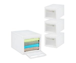 Relaxdays Lot de 4 boîtes de Rangement, empilables, 31 L, Couvercle & Porte Semi-Transparente, en Plastique, Blanc
