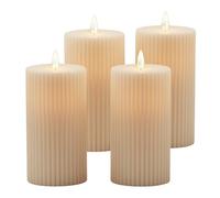 Relaxdays Lot de 4 Bougies LED sans Flamme, Flamme vacillante, rainures, Plastique, Champagne, 17,5x8x8 cm