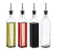 Relaxdays Lot de 4 bouteilles avec bec doseur, pour huile et vinaigre, pour la cuisine, 500 ml, en verre, transparent