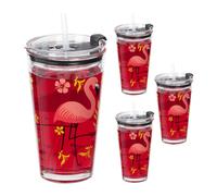 Relaxdays Lot de 4 gobelets à motif flamant rose