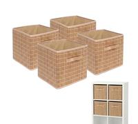 Relaxdays Lot de 4 paniers de Rangement en Bambou et Tissu, Pliables avec poignée, 28 x 28 x 28 cm, Naturel