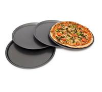 Relaxdays Lot de 4 Plaques de pizza 4 Plats pour pizza Diamètre 33 cm anti-adhérent Four en acier de carbone, anthracite Label