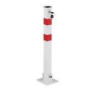 Relaxdays Lot de 4 poteaux de délimitation, pliables, en acier, blanc/rouge | H : 65 cm, verrouillable, poteau de stationnement carré