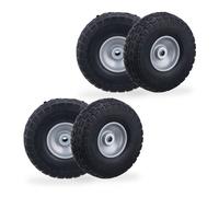 Relaxdays Lot de 4 roues de chariot, caoutchouc, 4.10/3.50-4"", jantes en acier, jusqu’à 150 kg, 260x85 mm, noir - gris