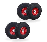 Relaxdays Lot de 4 Roues de Chariot, Caoutchouc, 4.10/3.50-4", Jantes en Acier, Jusqu’à 150 kg, 260x85 mm, Noir - Rouge