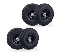 Relaxdays Lot de 4 Roues de Chariot, Caoutchouc, 4.10/3.50-4", Jantes en Acier, Jusqu’à 150 kg, 260x85 mm, Noir