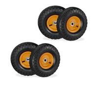 Relaxdays Lot de 4 Roues de Diable 4.10/3.50-4, pneus de Rechange, axe de 16 mm, 136 kg Max., 260x85 mm